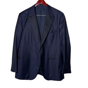Isaia Napoli Aquaspider Sanita Navy Black collar Blazer sz IT 58 US 42